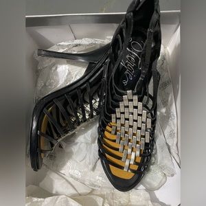 Fergie Black with silver metal sandals